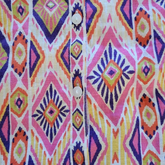 Chicos Top Shirt Womens Large Pink Linen Southwest Button Front Casual Career - Picture 8 of 16